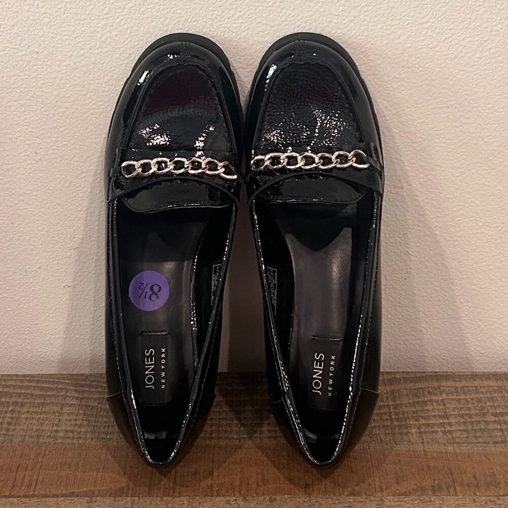 Jones New York Cyrena Black Patent Leather Block Heel Shoes - Picture 2 of 10